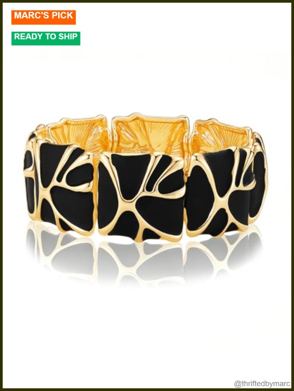 Gold Plated Enamel Stretch Bracelet Chunky Bangle Gift for Women